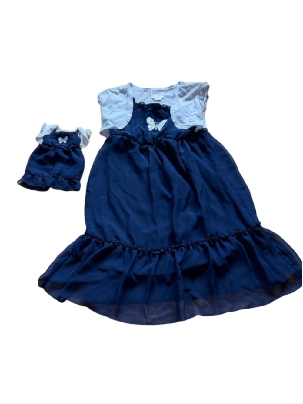 Dollie & Me Navy and White Butterfly Layered Dress